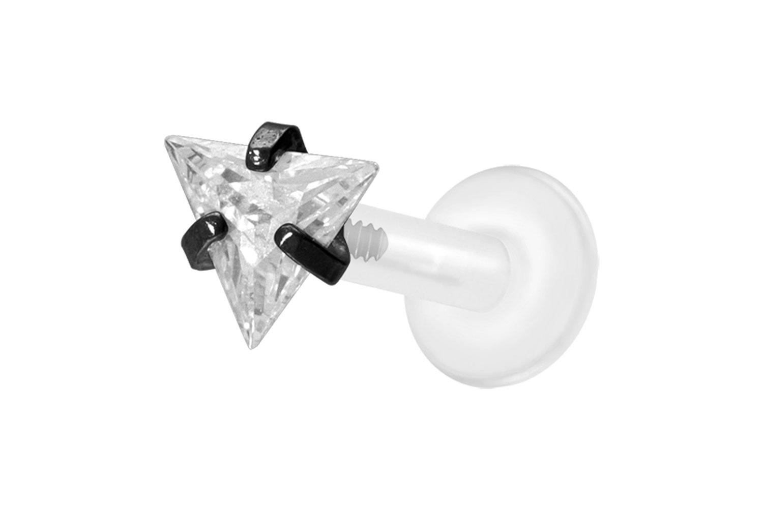 PTFE Labret Piercing mit Innengewinde + Titan-Aufsatz EINGEFASSTES KRISTALLDREIECK